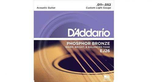 D'Addario EJ26 Phosphor Bronze Acoustic Guitar Strings Custom Light 11-52