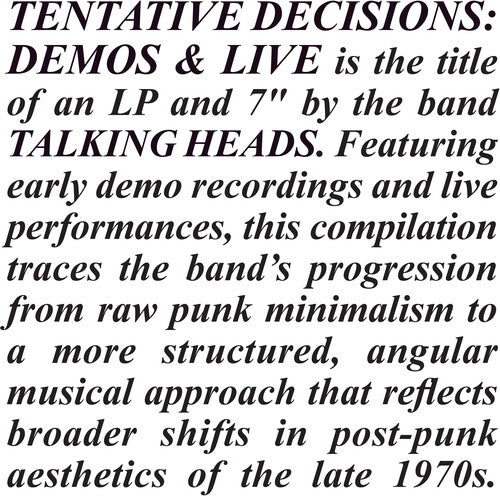 Talking Heads - Tentative Decisions: Demos & Live (RSD Exclusive, With Bonus 7", Clear Vinyl)